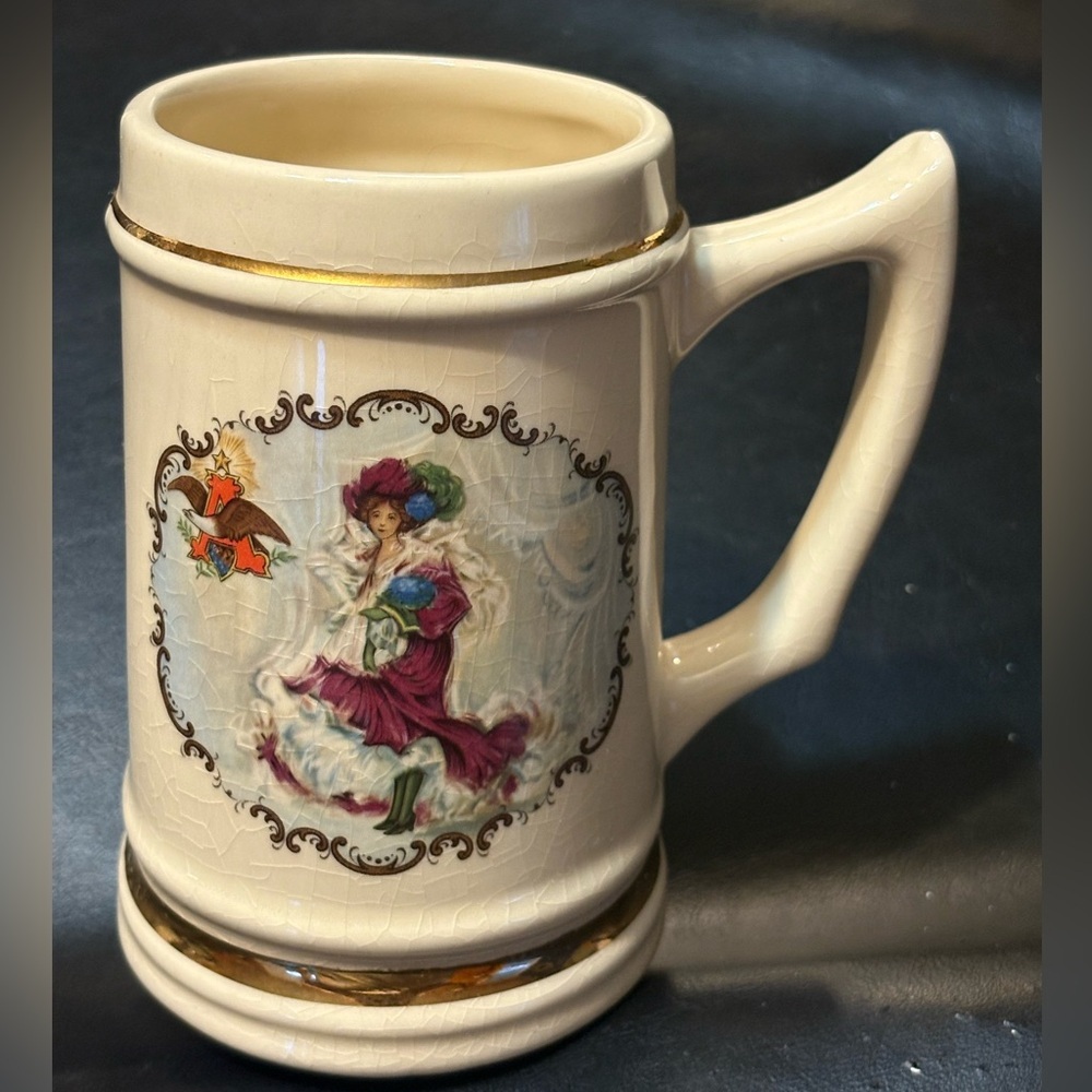 Vintage Budweiser Girl Ceramic Stein Purple Dress Gold Accents 5.5” Tall